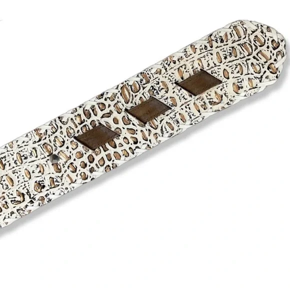 White and Brown Croc Embossed Belt, 3 inches wide - Picture 4 of 5
